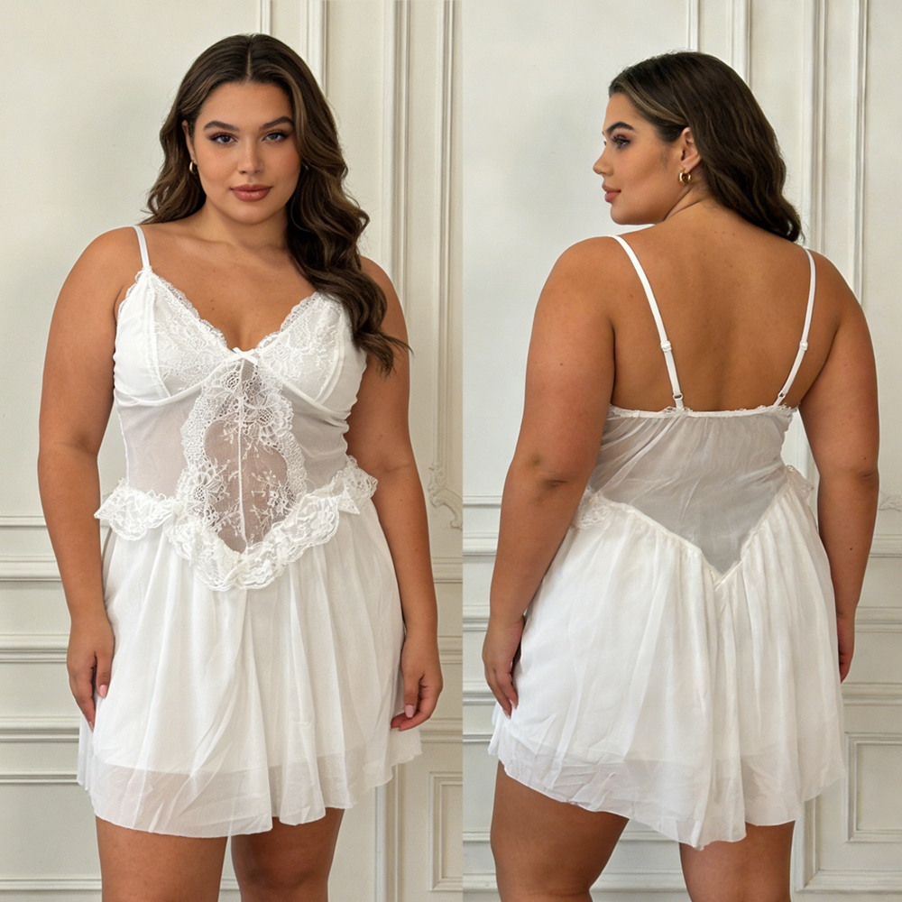 Sexy White Lace Floral Nightwe - Babydoll Chemise Night 评论和价格