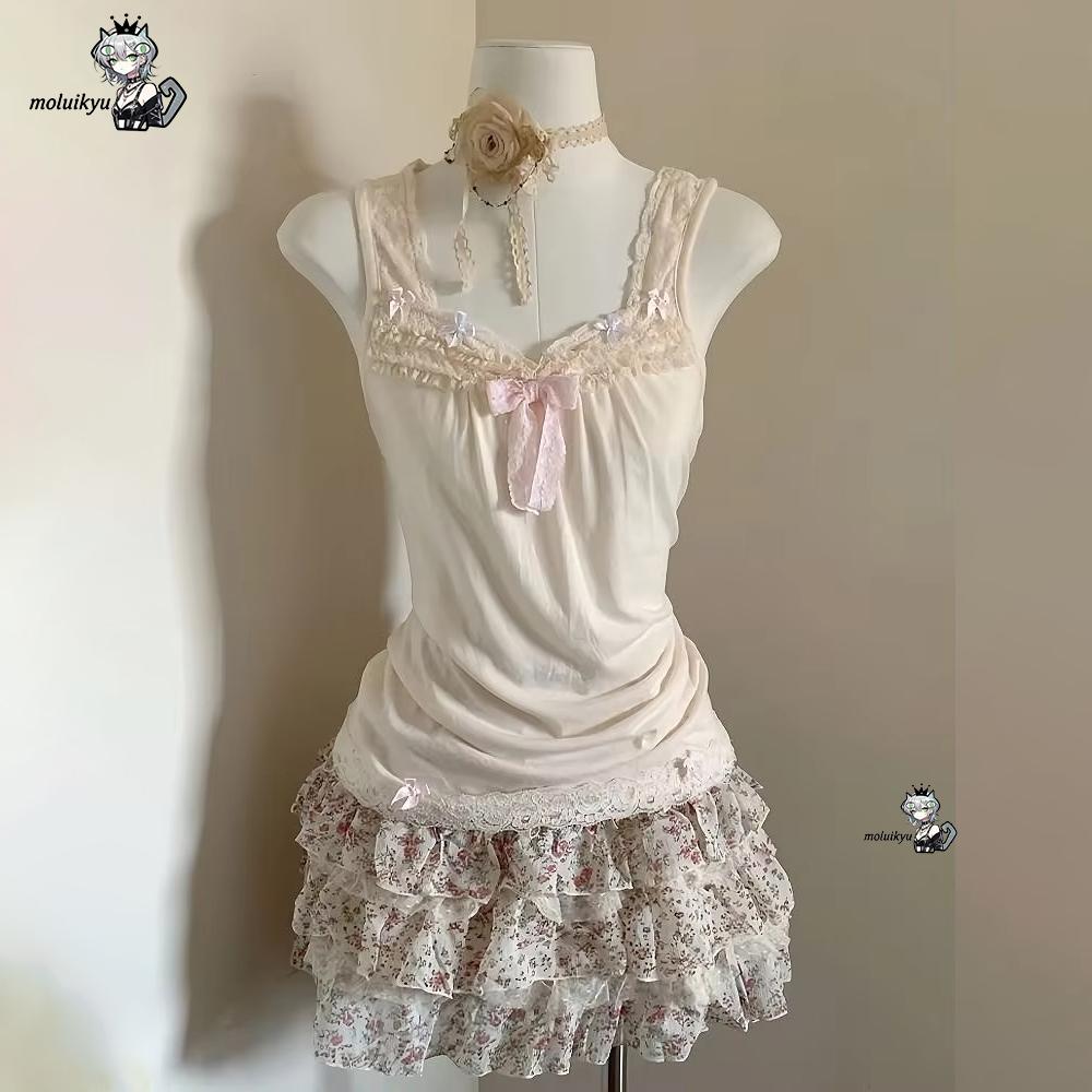 Women Y2K 2Pcs Outfit Set Lace - Cami Top Lace 评论和价格