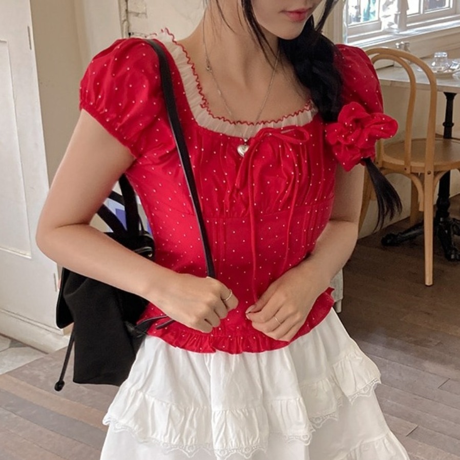 Summer Sweet Bubble Sleeve Pol - Corset Waist Cinch 评论和价格