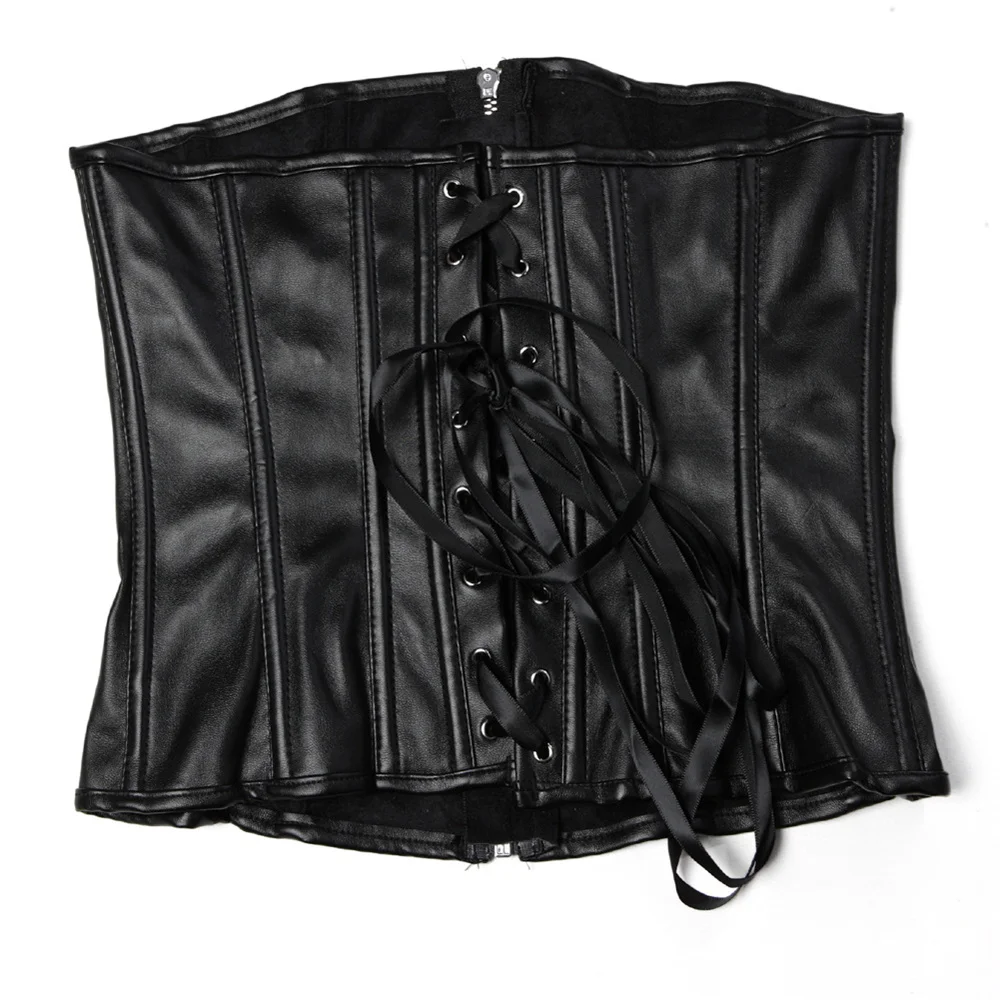 Black Short Zipper PU Faux Lea - Corset Waist Cinch 评论和价格