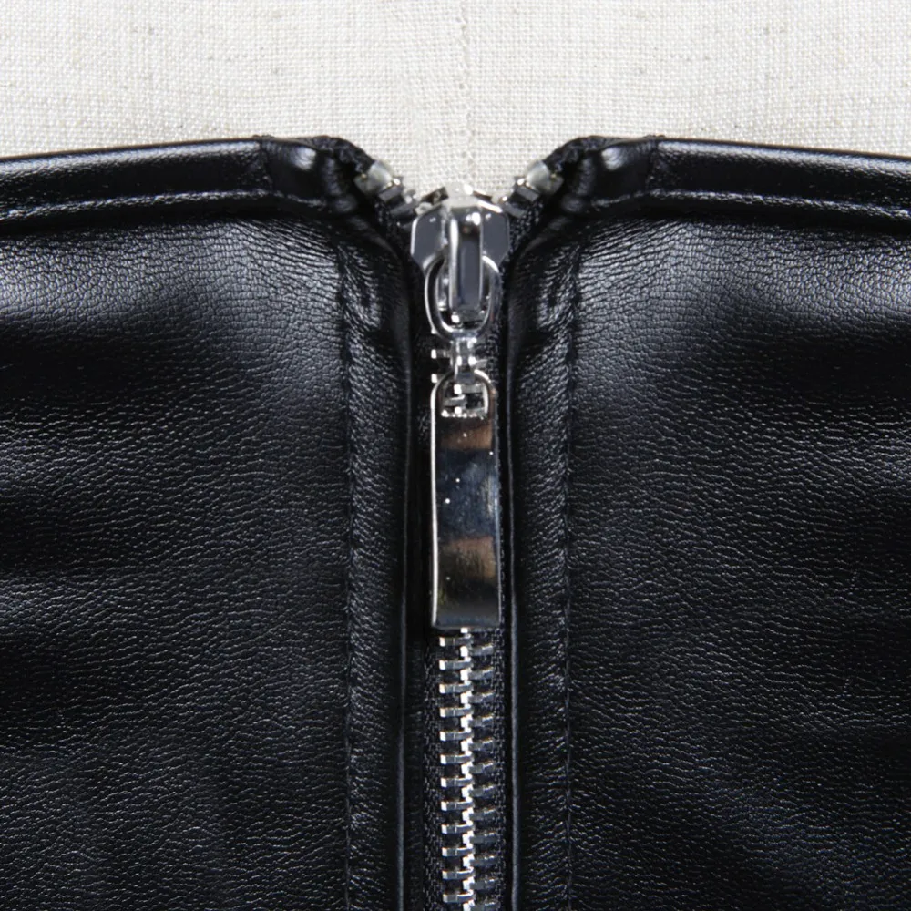 Black Short Zipper PU Faux Lea - Corset Waist Cinch 评论和价格