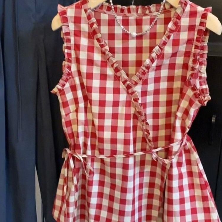 Retro Red Plaid Sleeveless Ves - Corset Waist Cinch 评论和价格