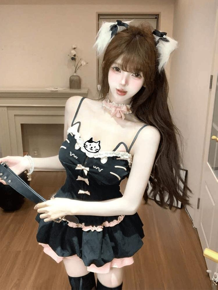 Summer Kawaii Cute Cartoon Cat - Cami Top Lace 评论和价格