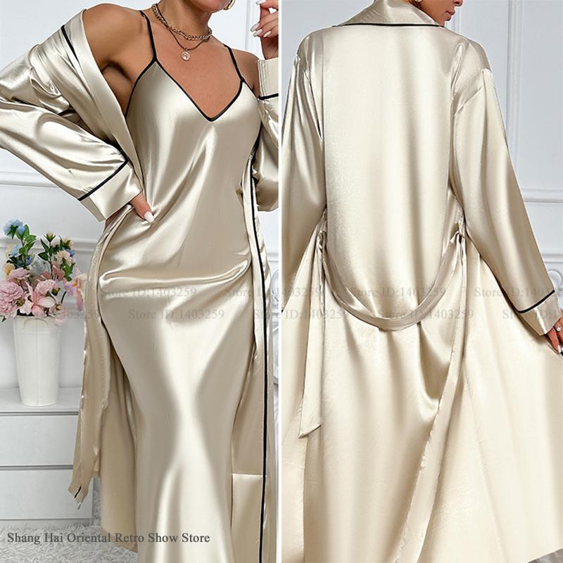 Sexy Long Twinset Robe Set Che - Robe Silk Women 评论和价格