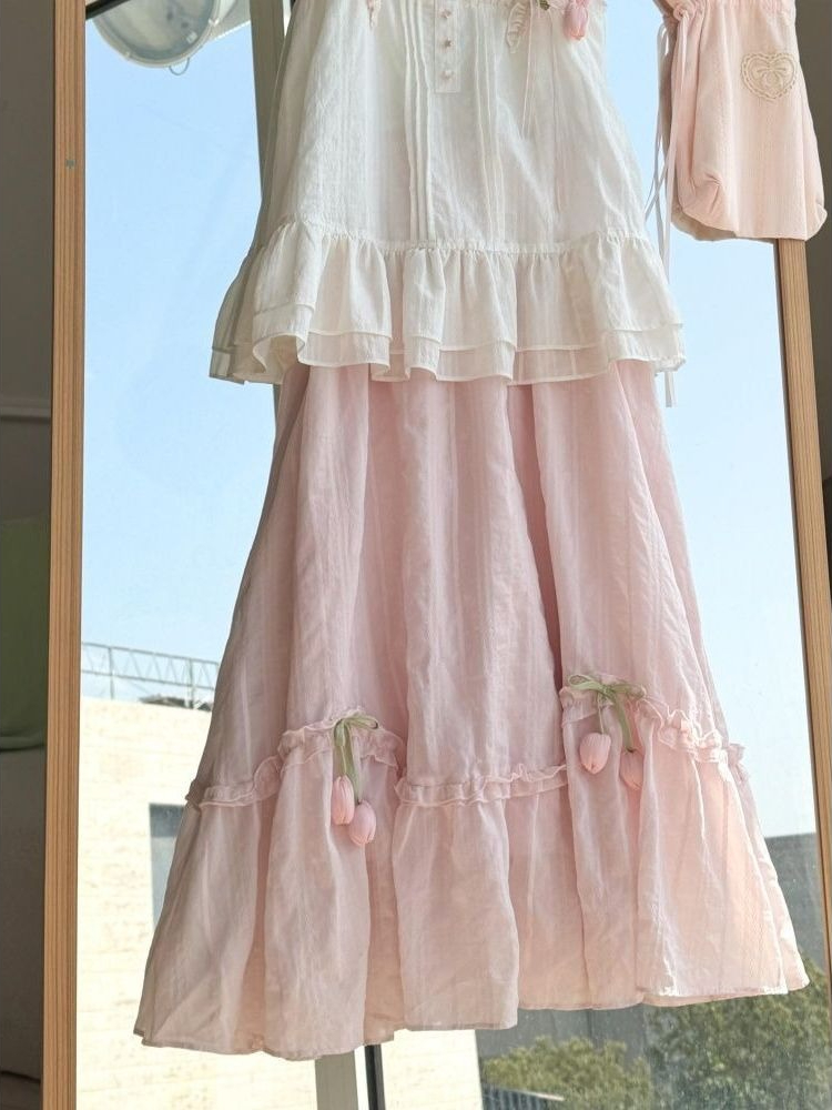 Sweet Kawaii Ruffle Trim Tulip - Cami Top Lace 评论和价格